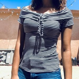 Off The Shoulder Striped Blouse